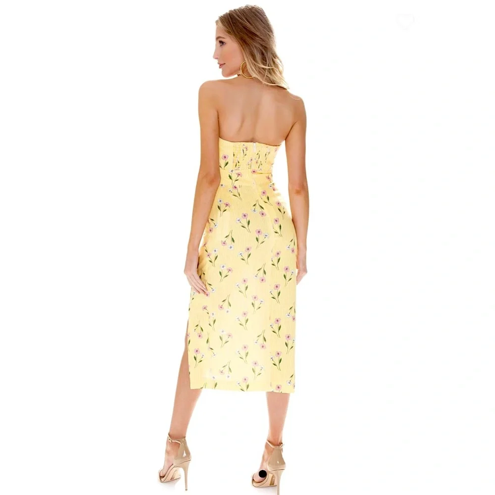 Finders Keepers Limoncello Floral Linen Strapless Bodycon Dress Sz M Easter - Picture 3 of 15